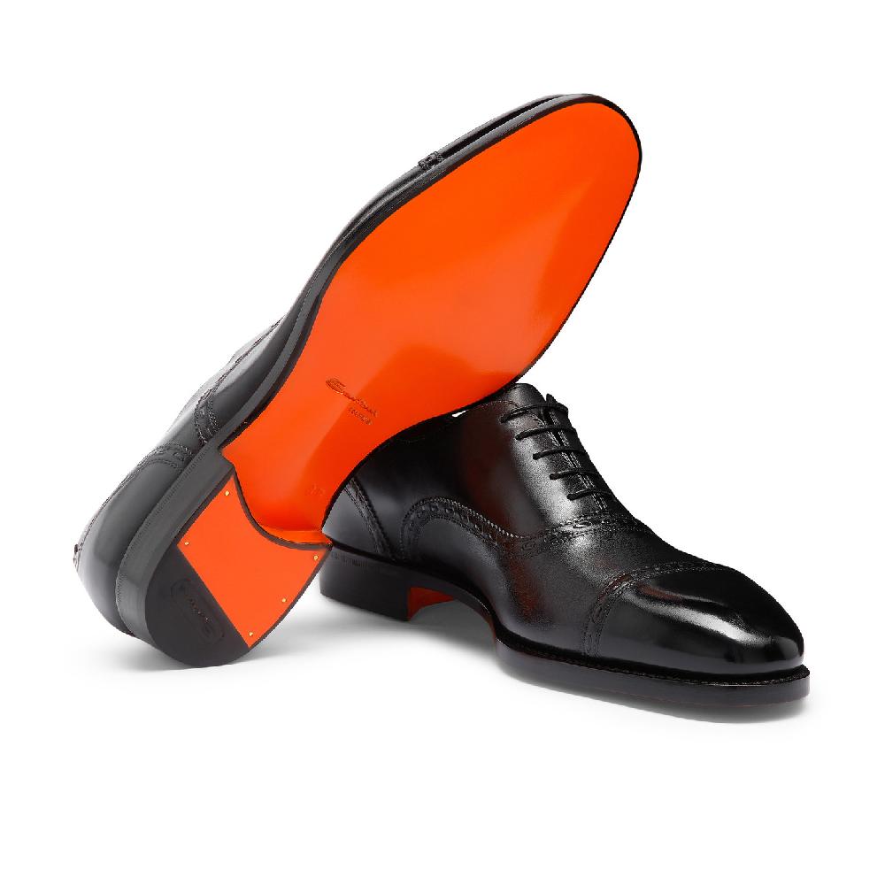 Santoni Stringata Oxford da uomo in pelle nera Vendita