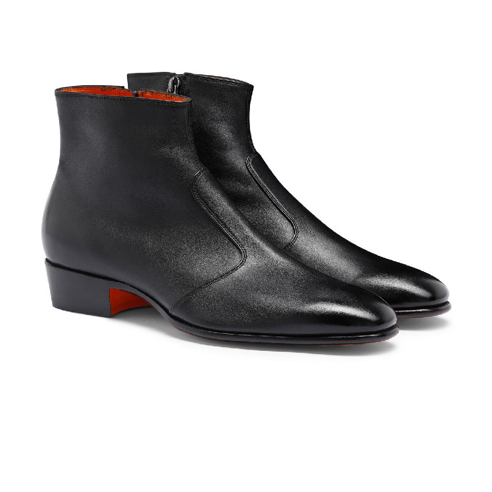 Santoni Stivaletto da uomo in pelle nera Promozione