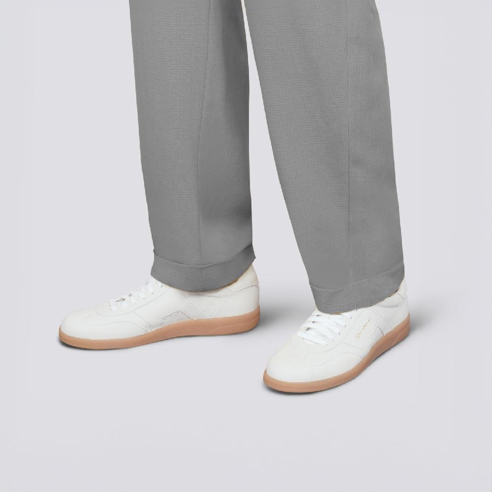 Santoni DBS Oly sneaker da uomo in pelle bottalata bianca Spedizione Gratuita