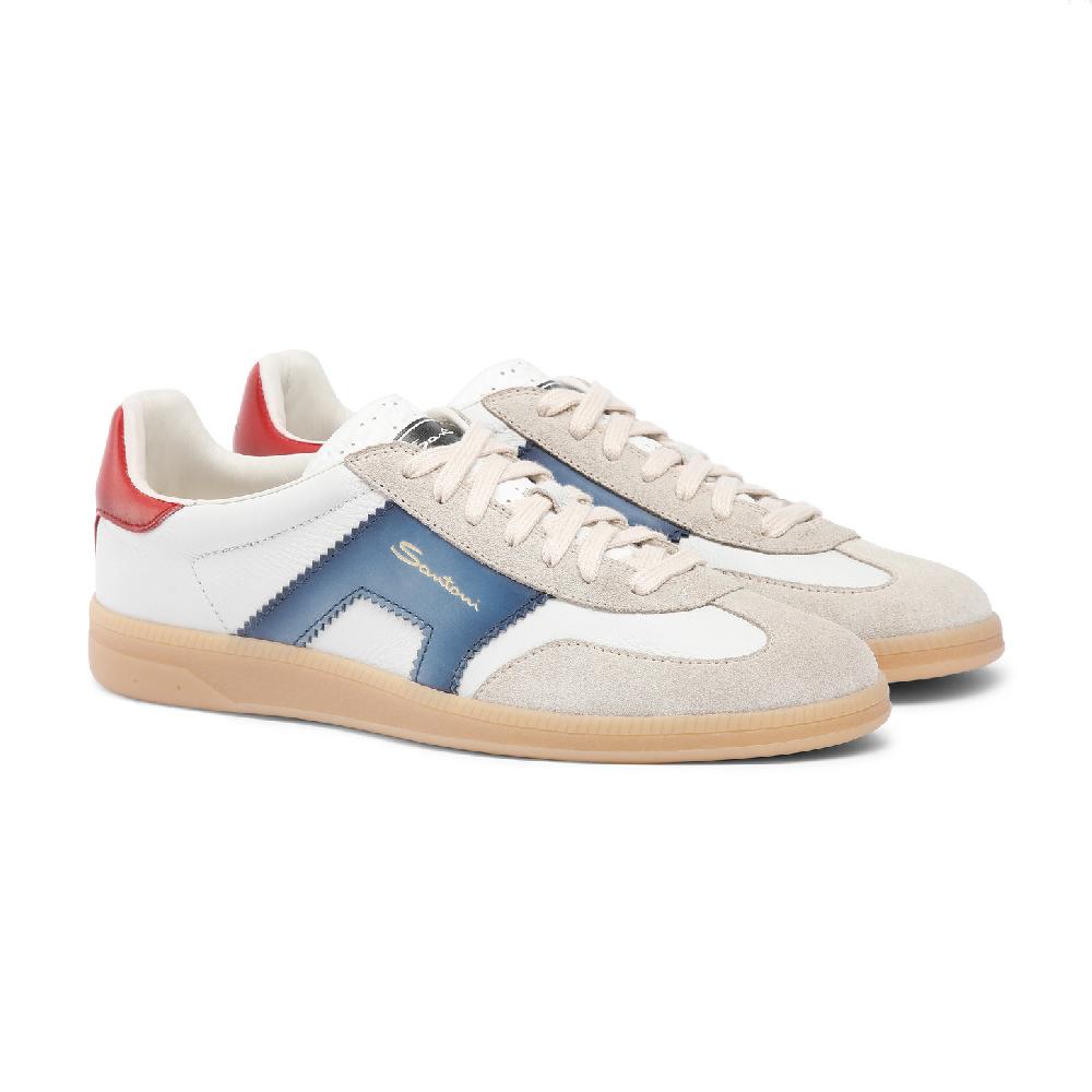 Santoni DBS Oly sneaker da uomo in pelle e suede rosso blu e beige Soddisfazione Garantita