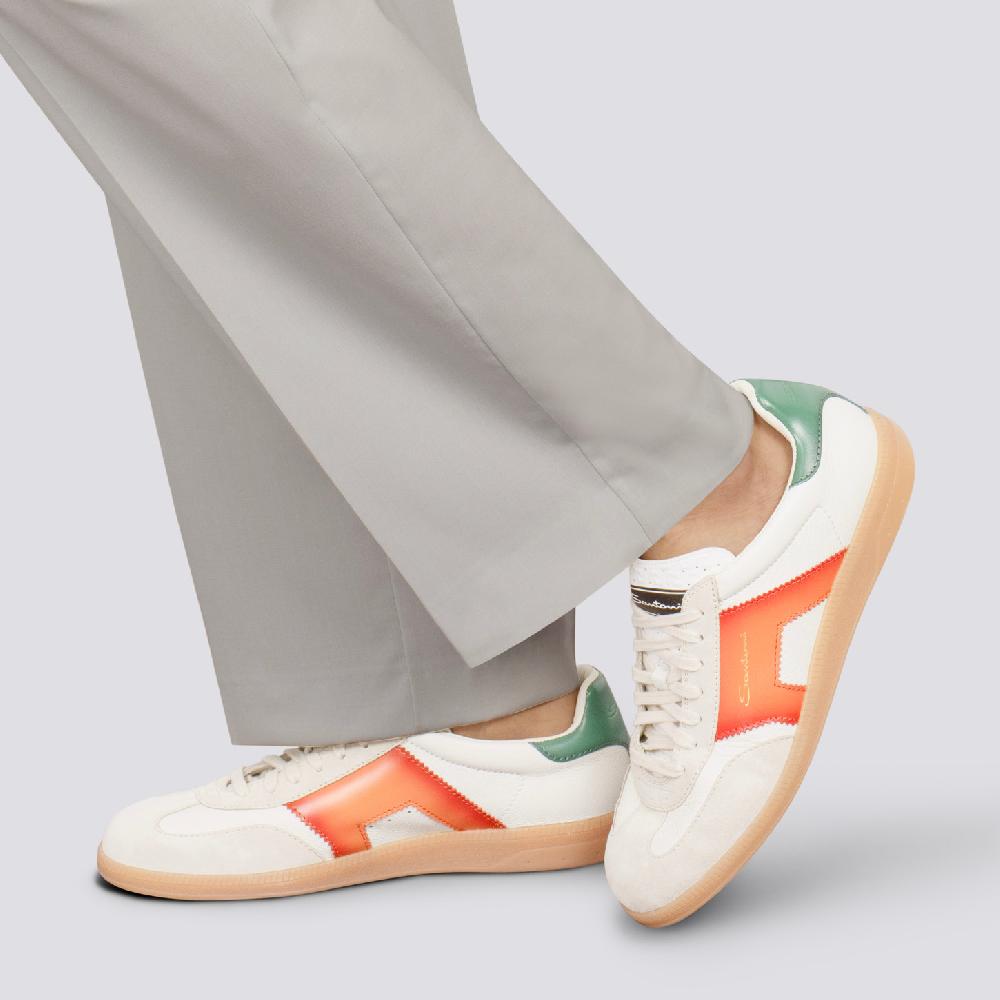 Santoni DBS Oly sneaker da uomo in pelle e suede bianco verde e arancione Qualità Garantita