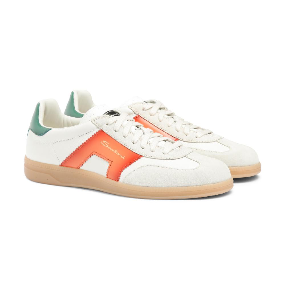 Santoni DBS Oly sneaker da uomo in pelle e suede bianco verde e arancione Qualità Garantita