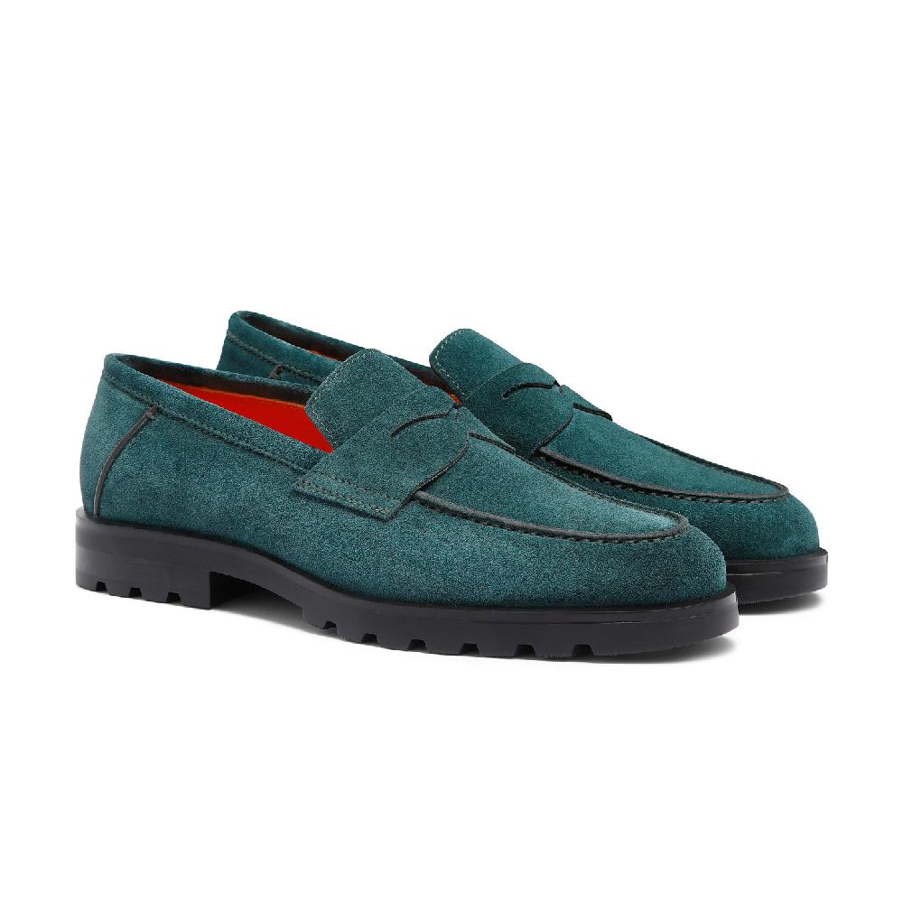Santoni Mocassino penny da uomo in suede verde scuro Negozi Online