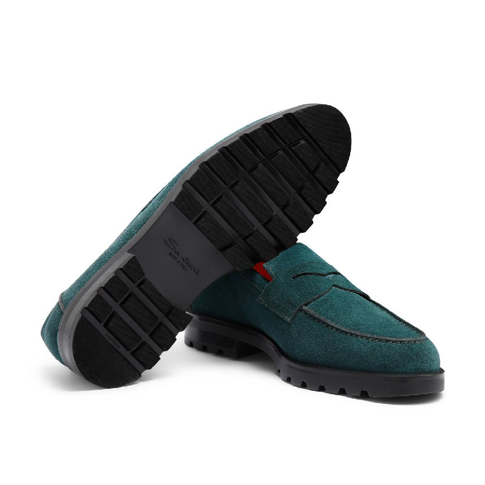 Santoni Mocassino penny da uomo in suede verde scuro Negozi Online