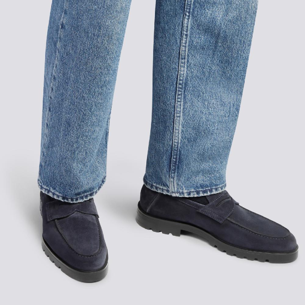 Santoni Mocassino penny da uomo in suede blu Smaltimento dello stoccaggio