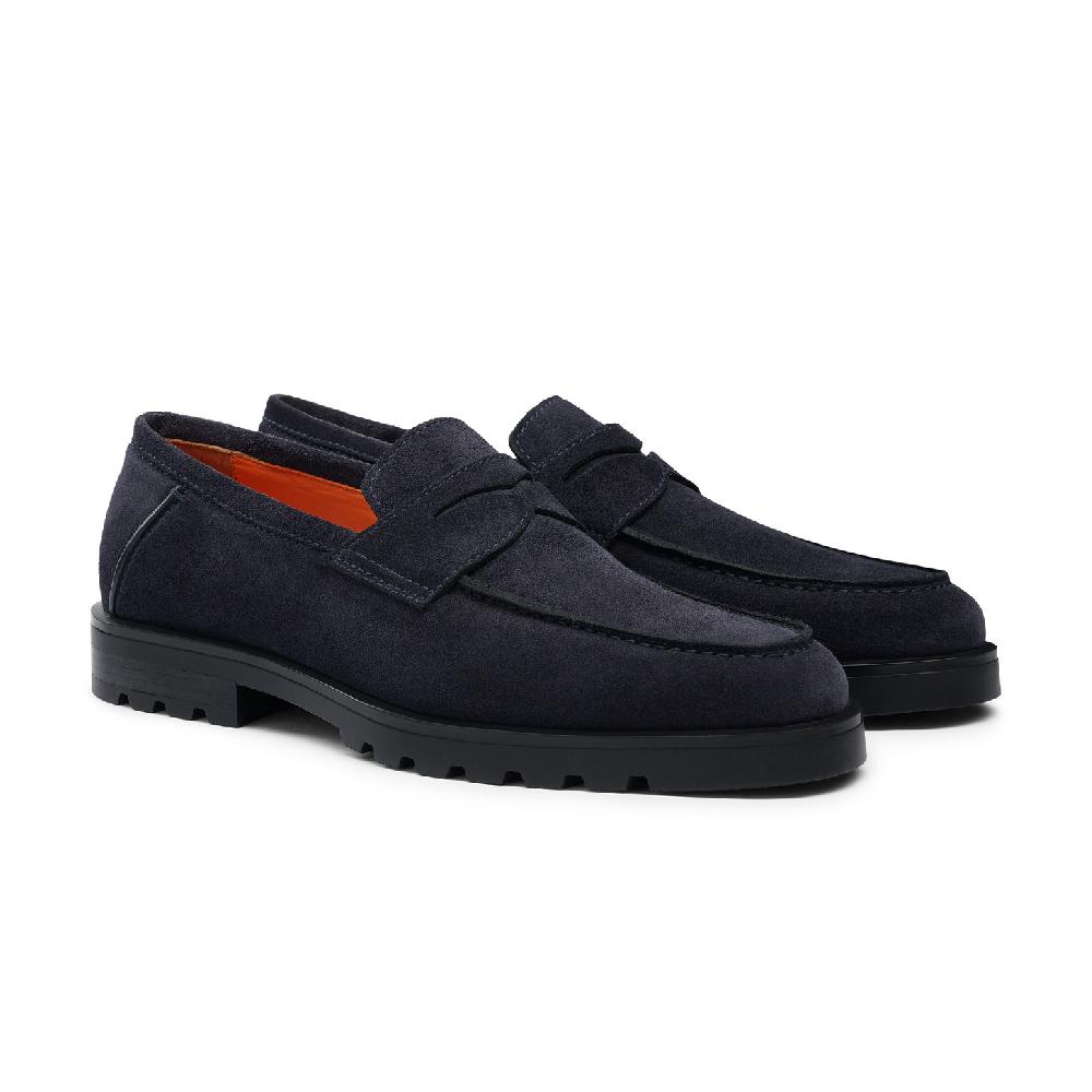 Santoni Mocassino penny da uomo in suede blu Smaltimento dello stoccaggio