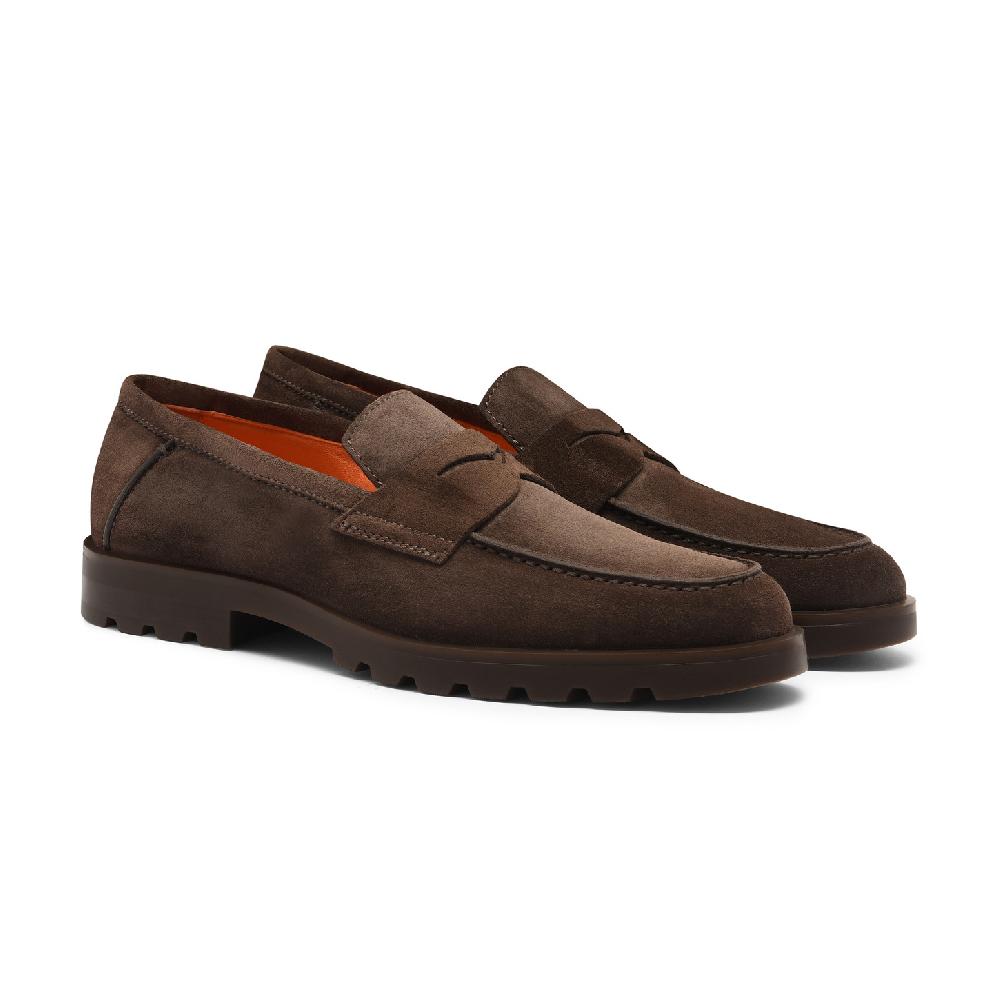 Santoni Mocassino penny da uomo in suede testa di moro Consegna Veloce
