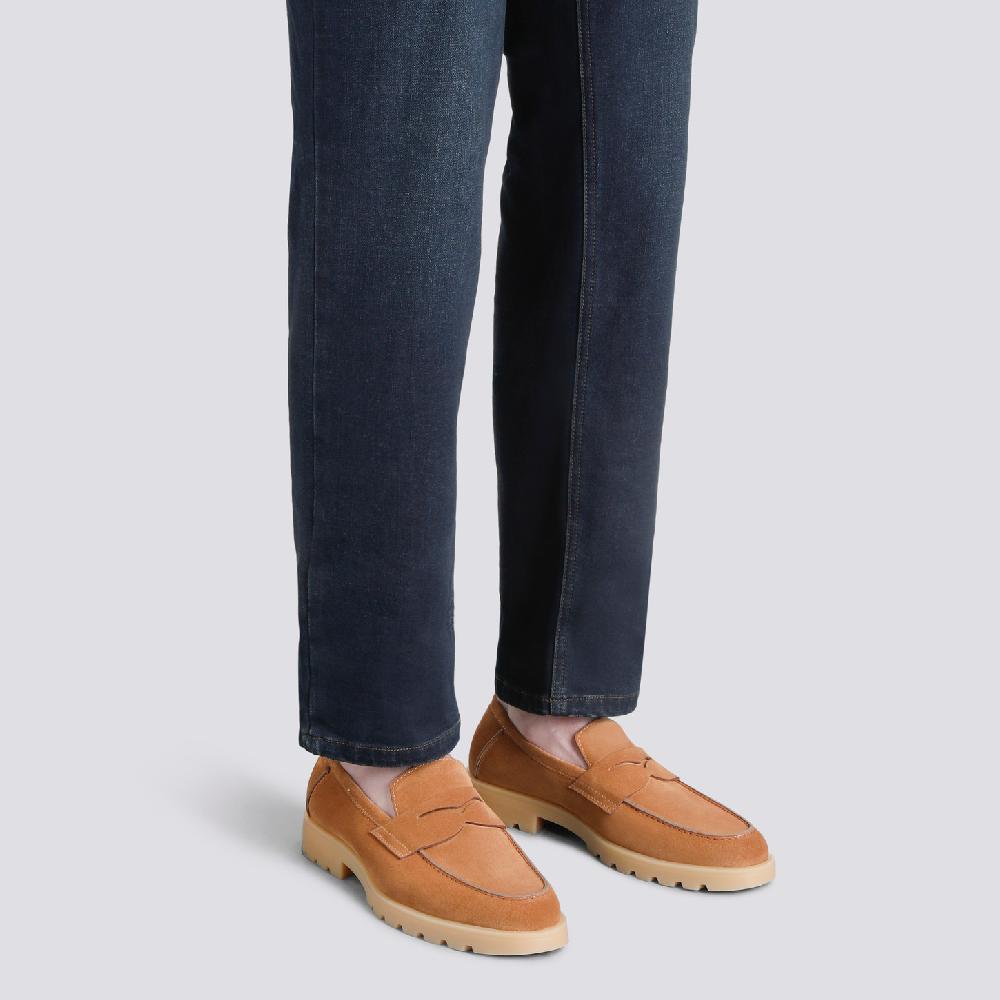 Santoni Mocassino penny da uomo in suede marrone chiaro Promozione Limitata