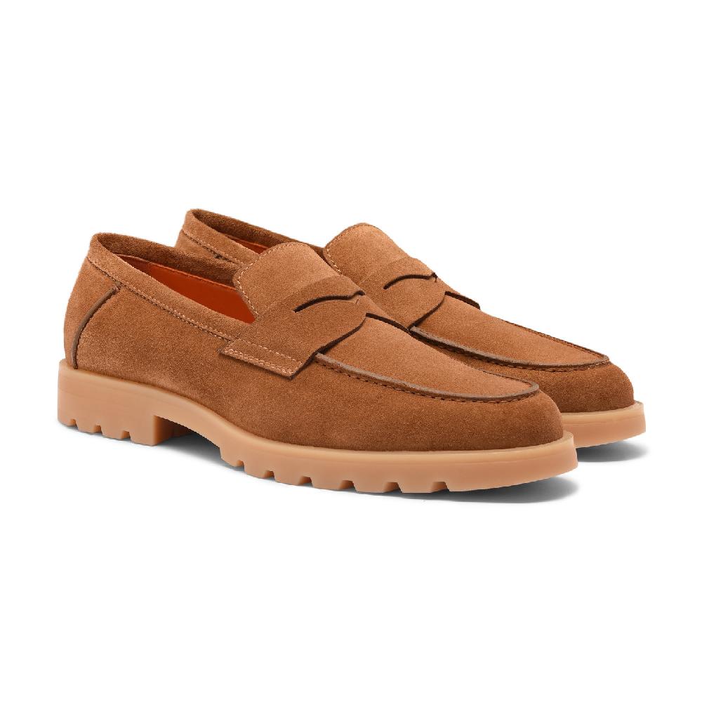 Santoni Mocassino penny da uomo in suede marrone chiaro Promozione Limitata