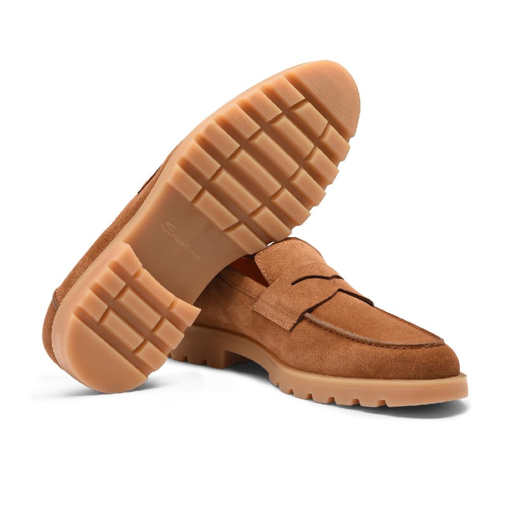 Santoni Mocassino penny da uomo in suede marrone chiaro Promozione Limitata