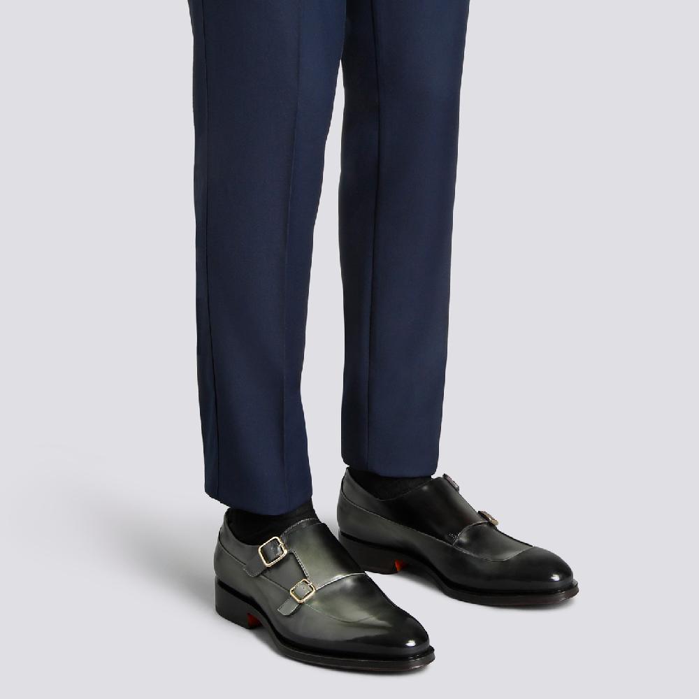 Santoni Doppia fibbia da uomo in pelle verde Affare Del Giorno