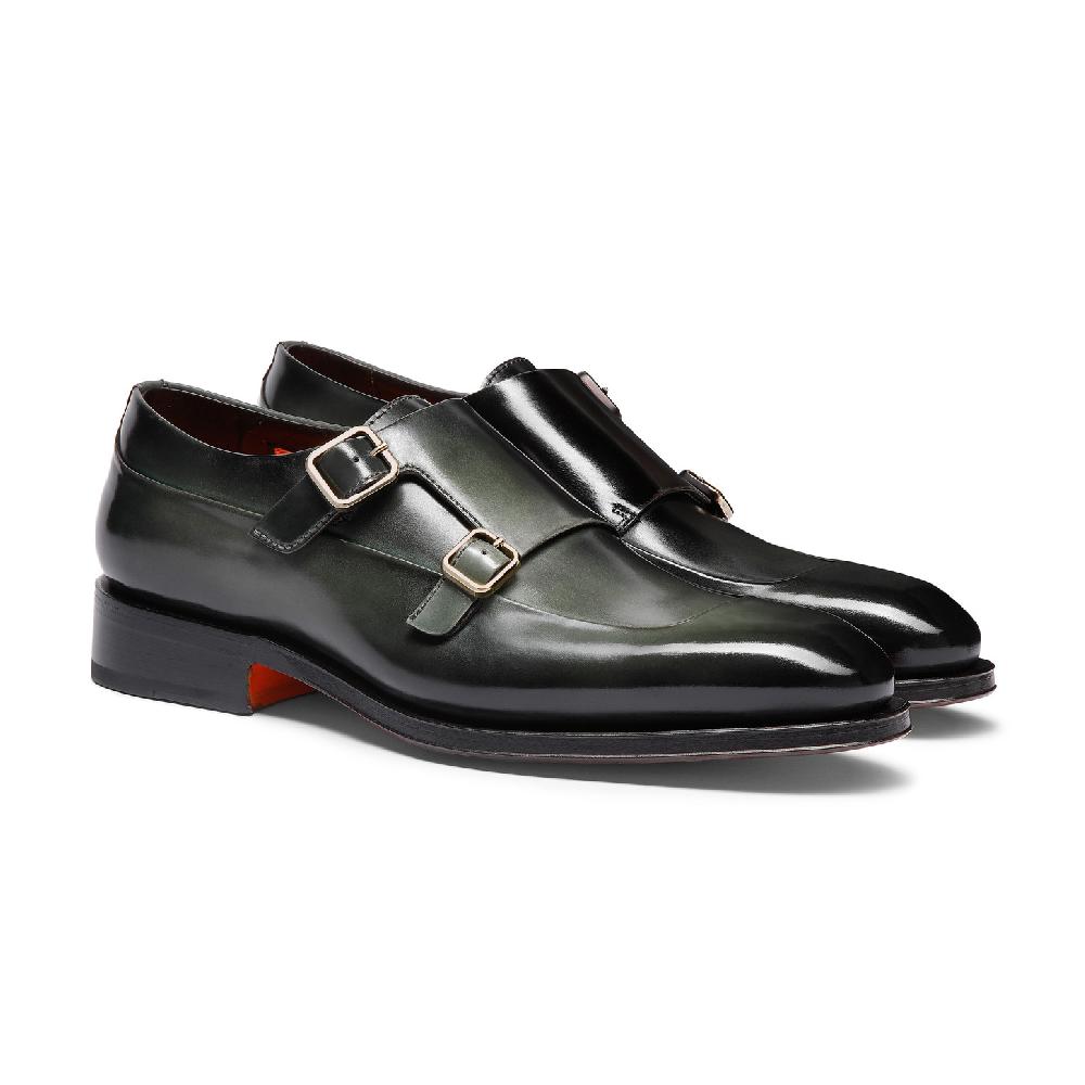 Santoni Doppia fibbia da uomo in pelle verde Affare Del Giorno