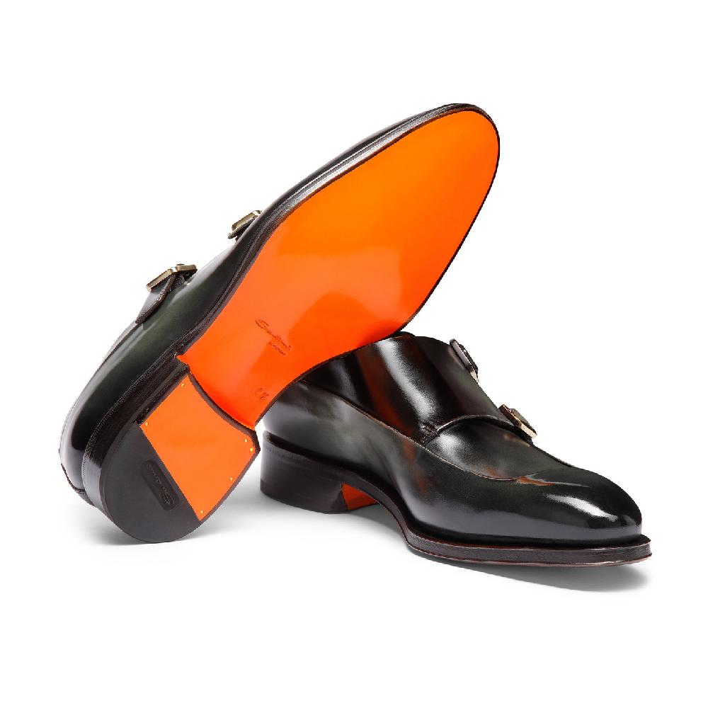 Santoni Doppia fibbia da uomo in pelle verde Affare Del Giorno