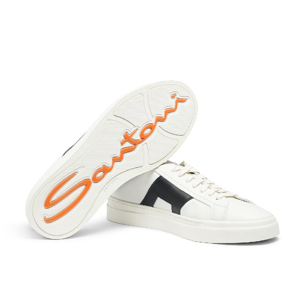 Santoni Double buckle sneaker da uomo in pelle bianca e nera Sottocosto