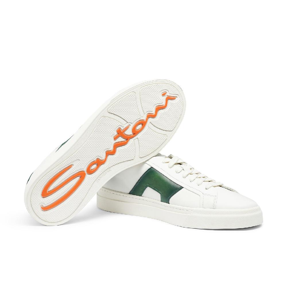 Santoni Double buckle sneaker da uomo in pelle bianca e verde Convenienza