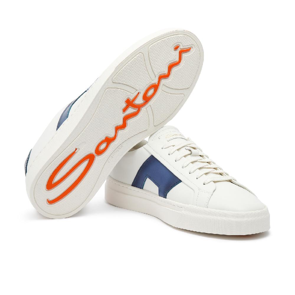 Santoni Double buckle sneaker da uomo in pelle bianca e blu Novità