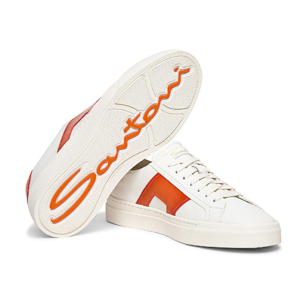 Santoni Double buckle sneaker da uomo in pelle bianca e arancione Presa