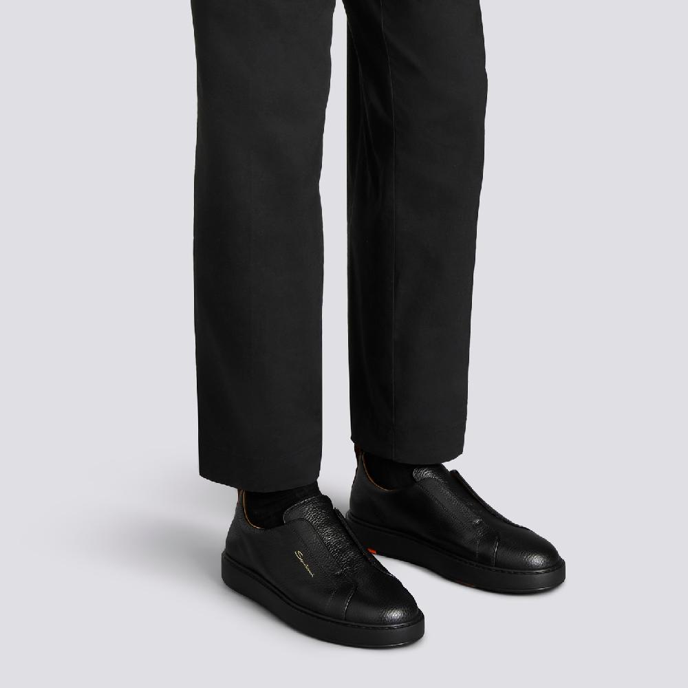 Santoni Sneaker slip-on da uomo in pelle bottalata nera Sconto