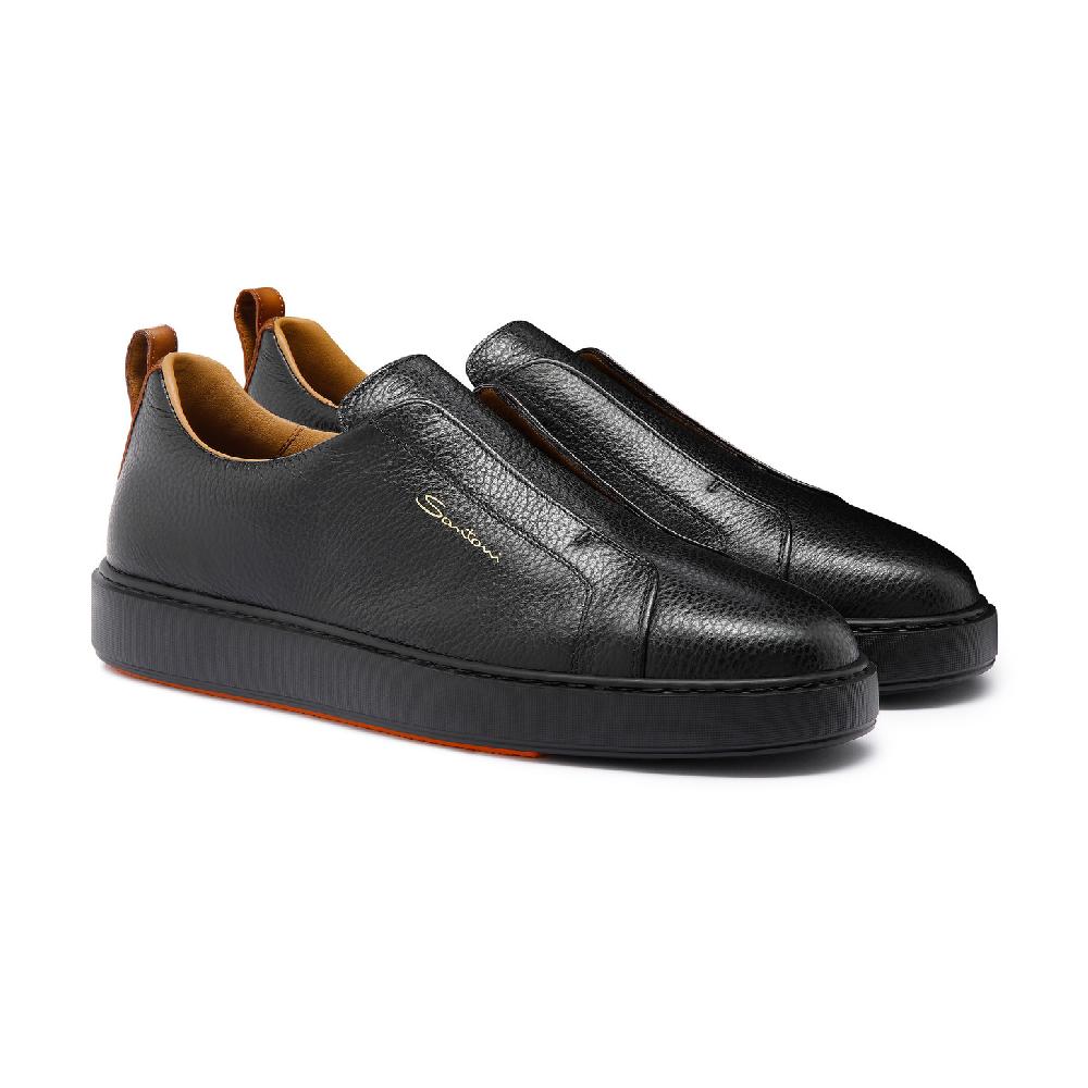 Santoni Sneaker slip-on da uomo in pelle bottalata nera Sconto