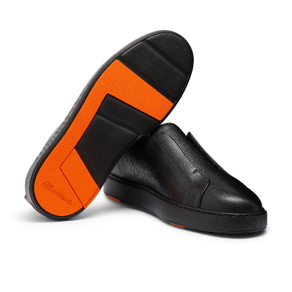 Santoni Sneaker slip-on da uomo in pelle bottalata nera Sconto