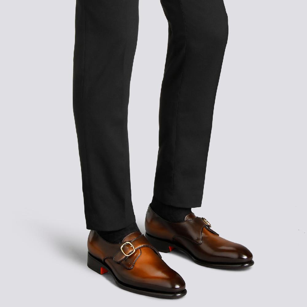 Santoni Mono fibbia da uomo in pelle marrone Sconti VIP