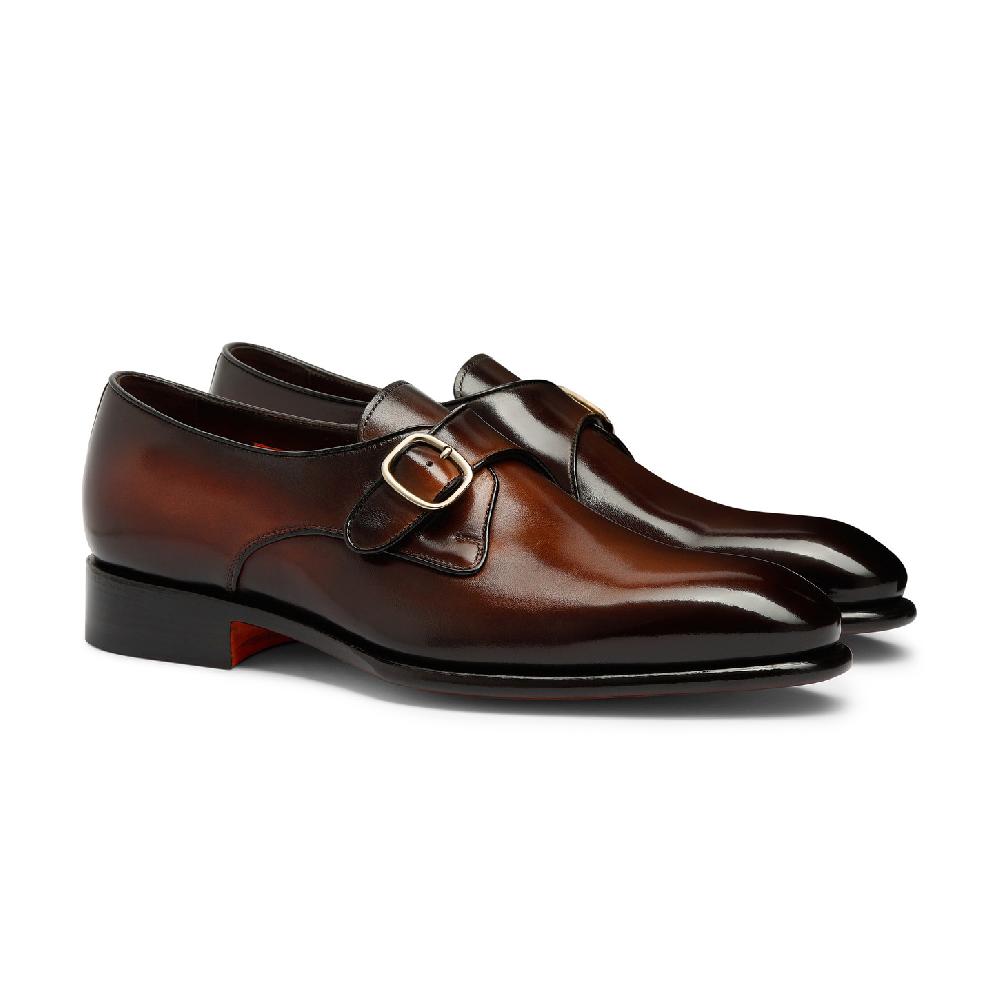 Santoni Mono fibbia da uomo in pelle marrone Sconti VIP