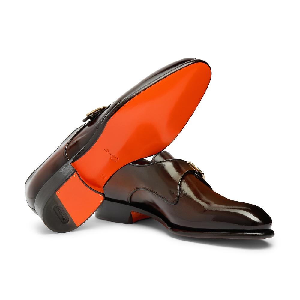 Santoni Mono fibbia da uomo in pelle marrone Sconti VIP
