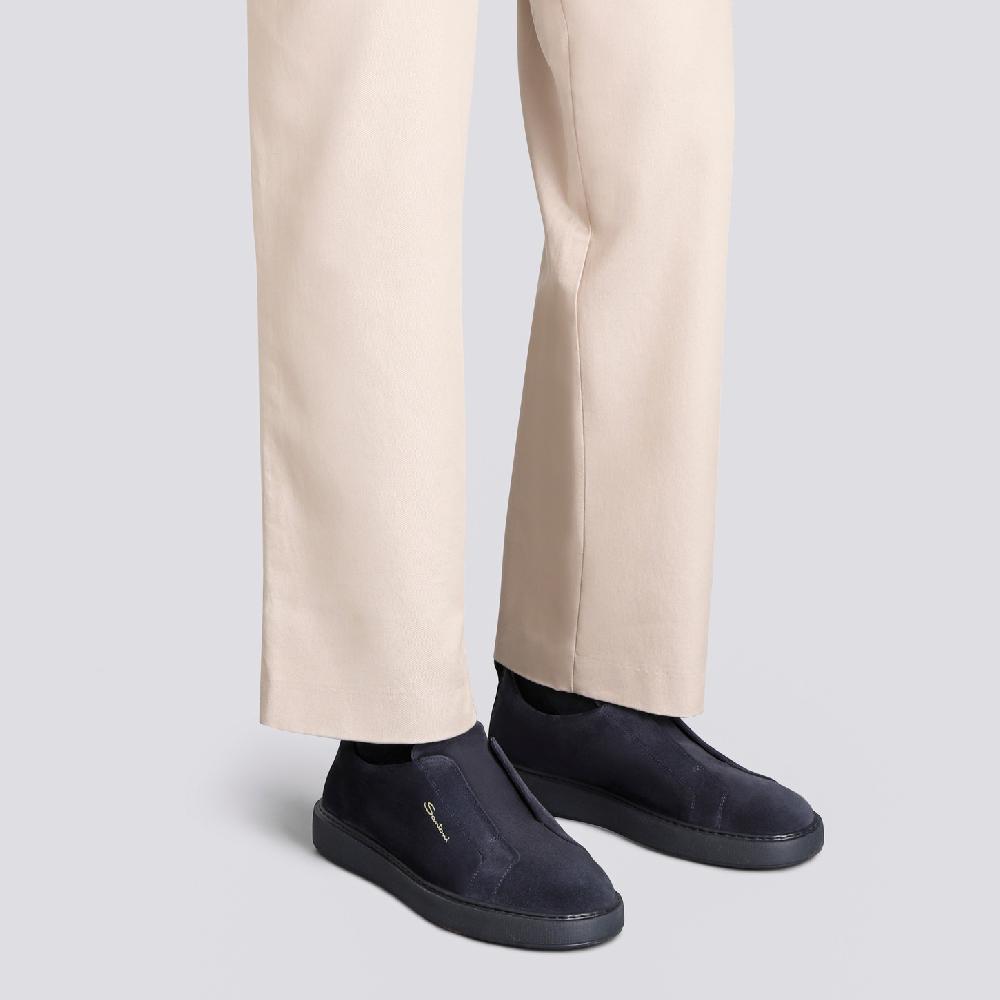 Santoni Sneaker slip-on da uomo in suede blu Offerte