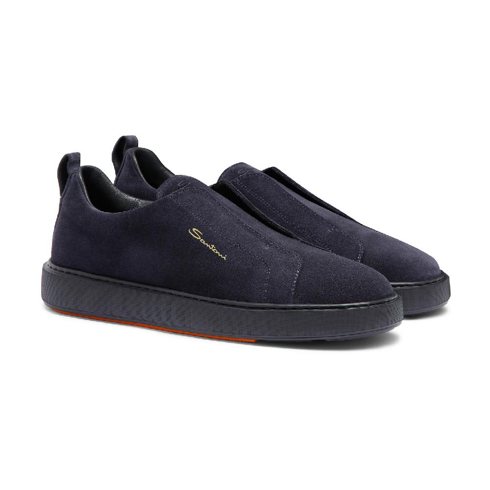 Santoni Sneaker slip-on da uomo in suede blu Offerte