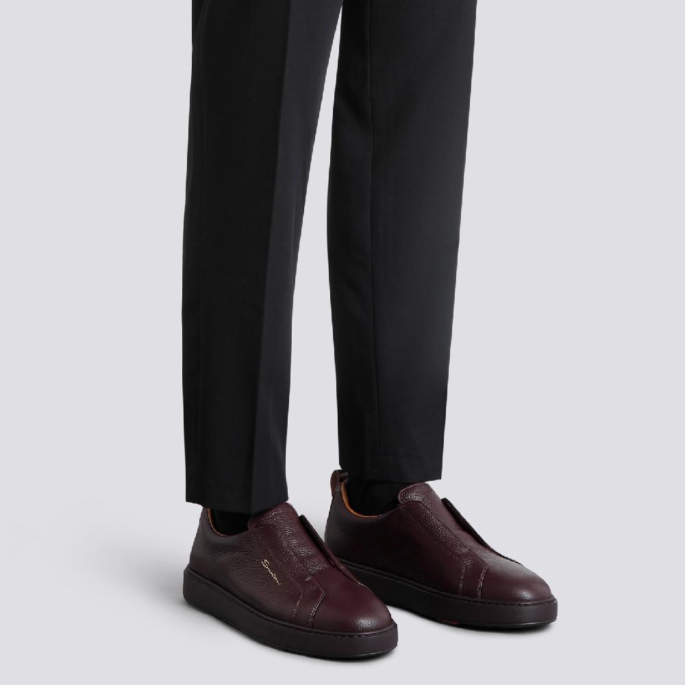 Santoni Sneaker slip-on da uomo in pelle bottalata bordeaux Vendita Calda