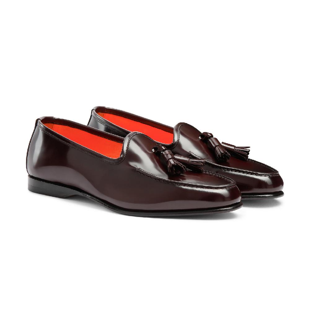 Santoni Mocassino Andrea con nappe da uomo in pelle lucida bordeaux Vendita Economica