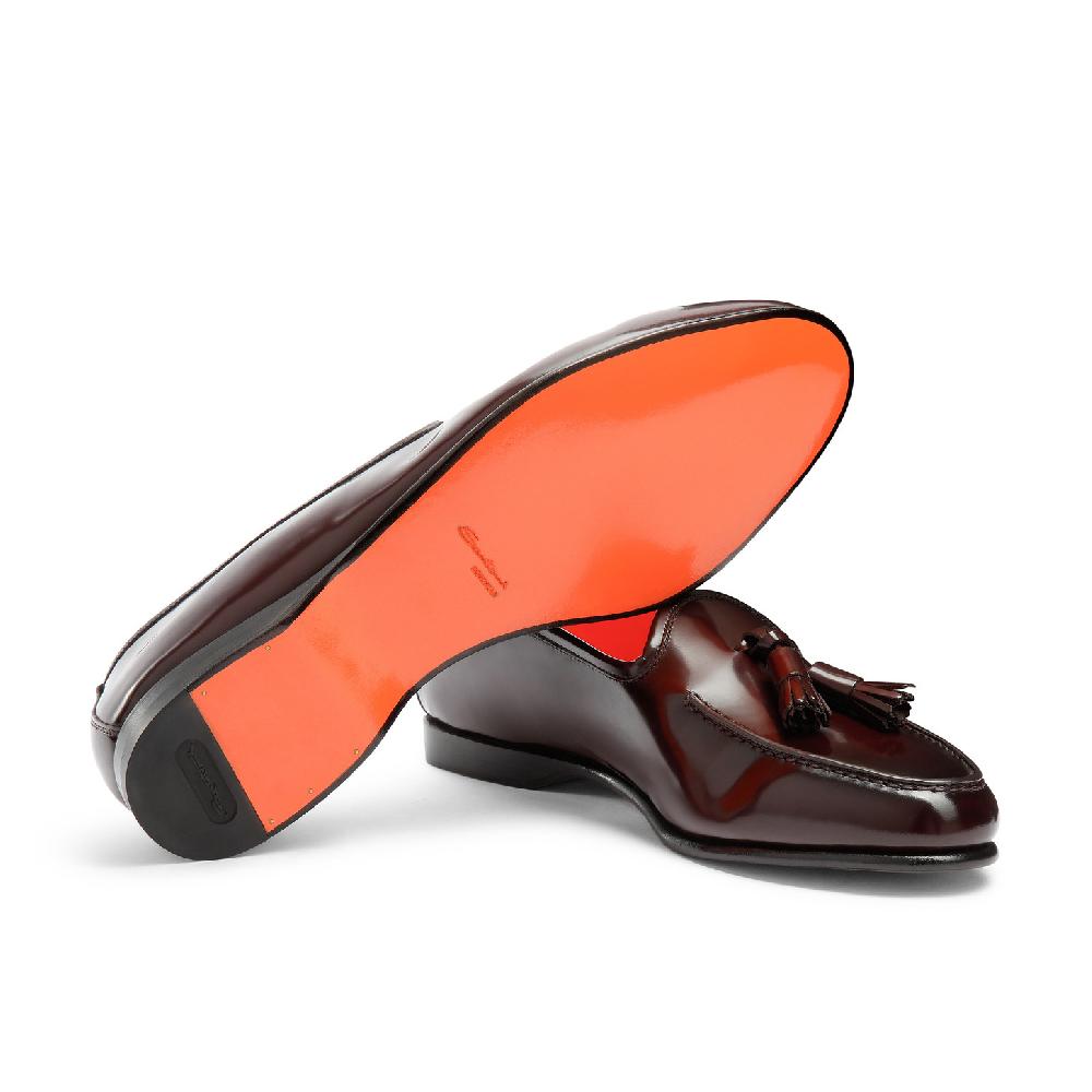 Santoni Mocassino Andrea con nappe da uomo in pelle lucida bordeaux Vendita Economica