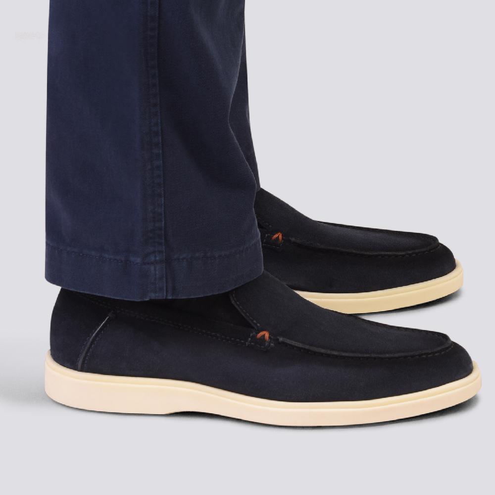 Santoni Mocassino da uomo in suede blu In Saldo