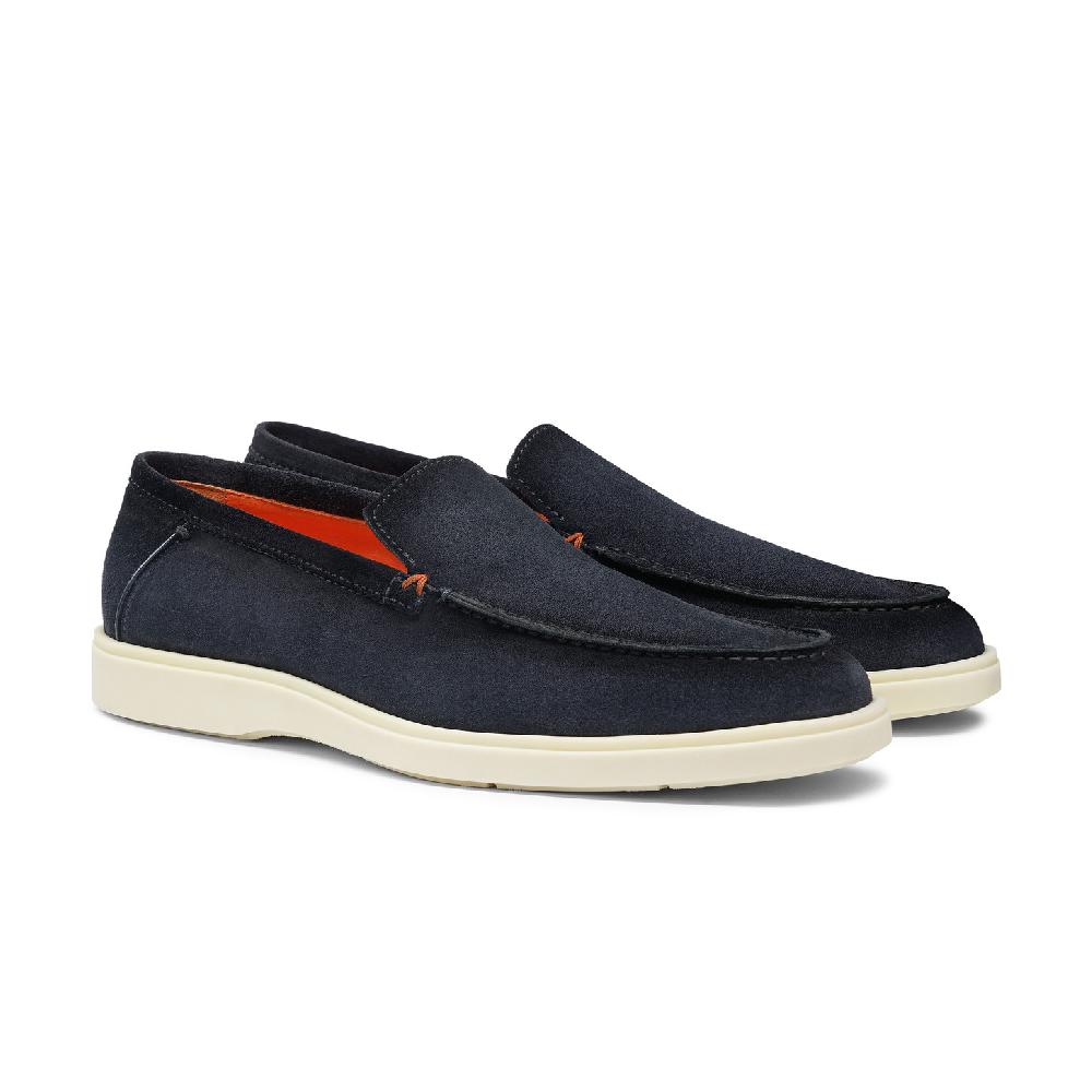 Santoni Mocassino da uomo in suede blu In Saldo