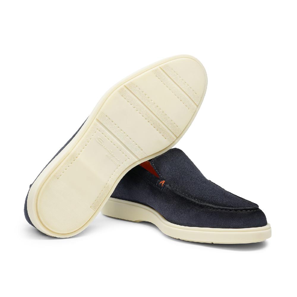 Santoni Mocassino da uomo in suede blu In Saldo