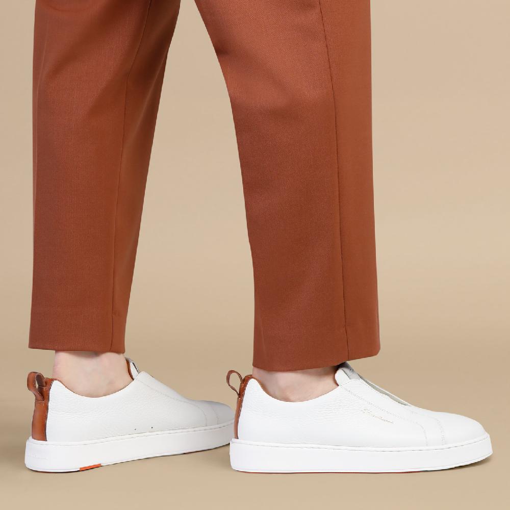 Santoni Sneaker slip-on da uomo in pelle bottalata bianca Nuova