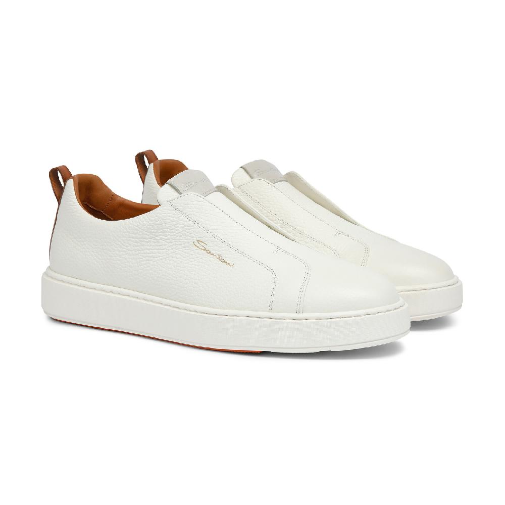 Santoni Sneaker slip-on da uomo in pelle bottalata bianca Nuova