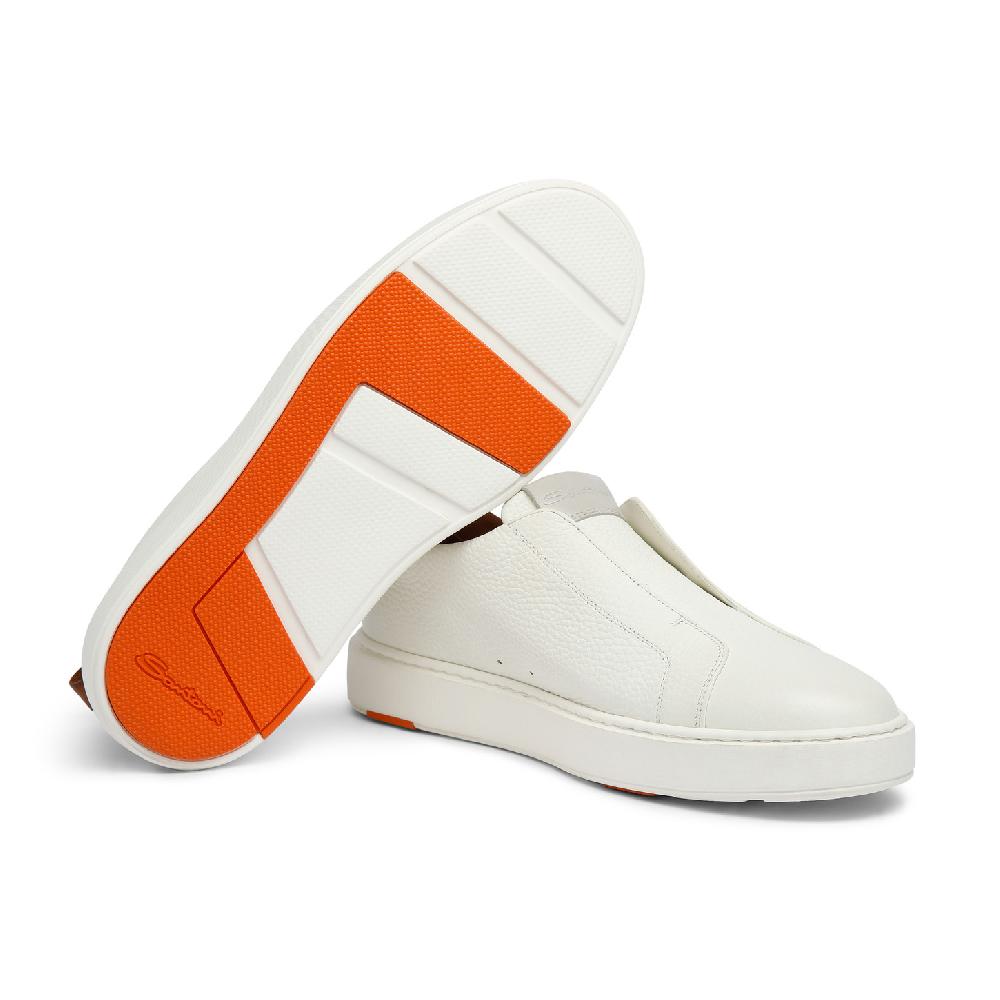 Santoni Sneaker slip-on da uomo in pelle bottalata bianca Nuova