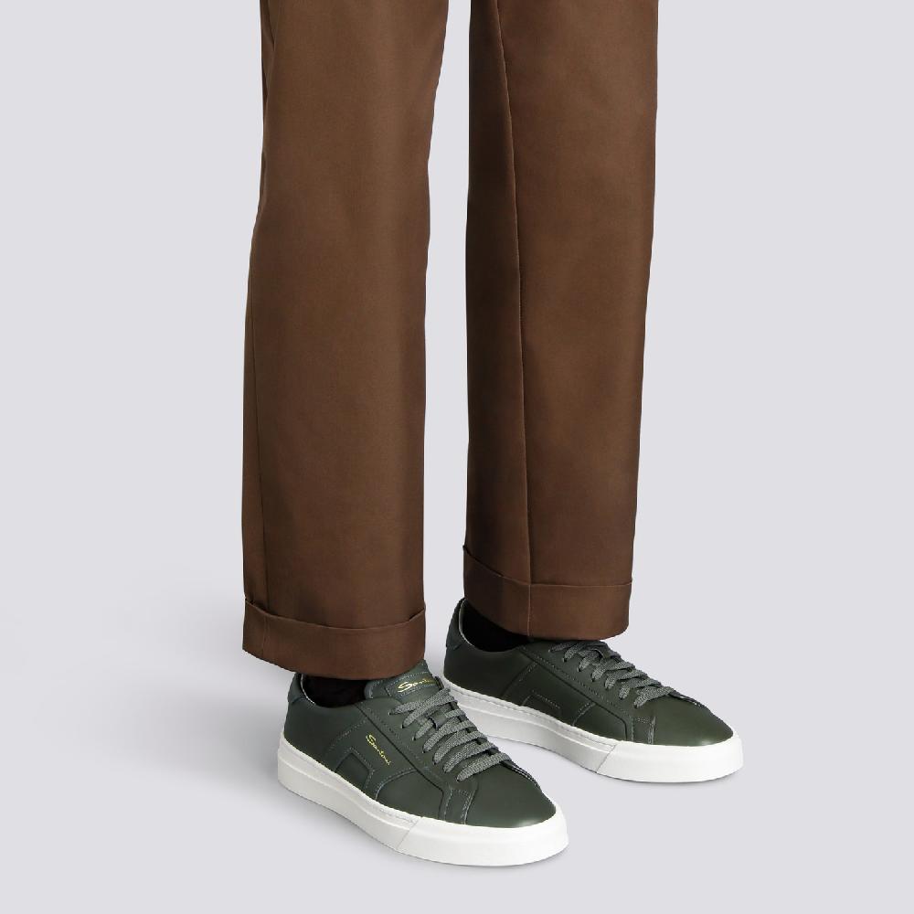 Santoni Double buckle sneaker da uomo in pelle verde Moda