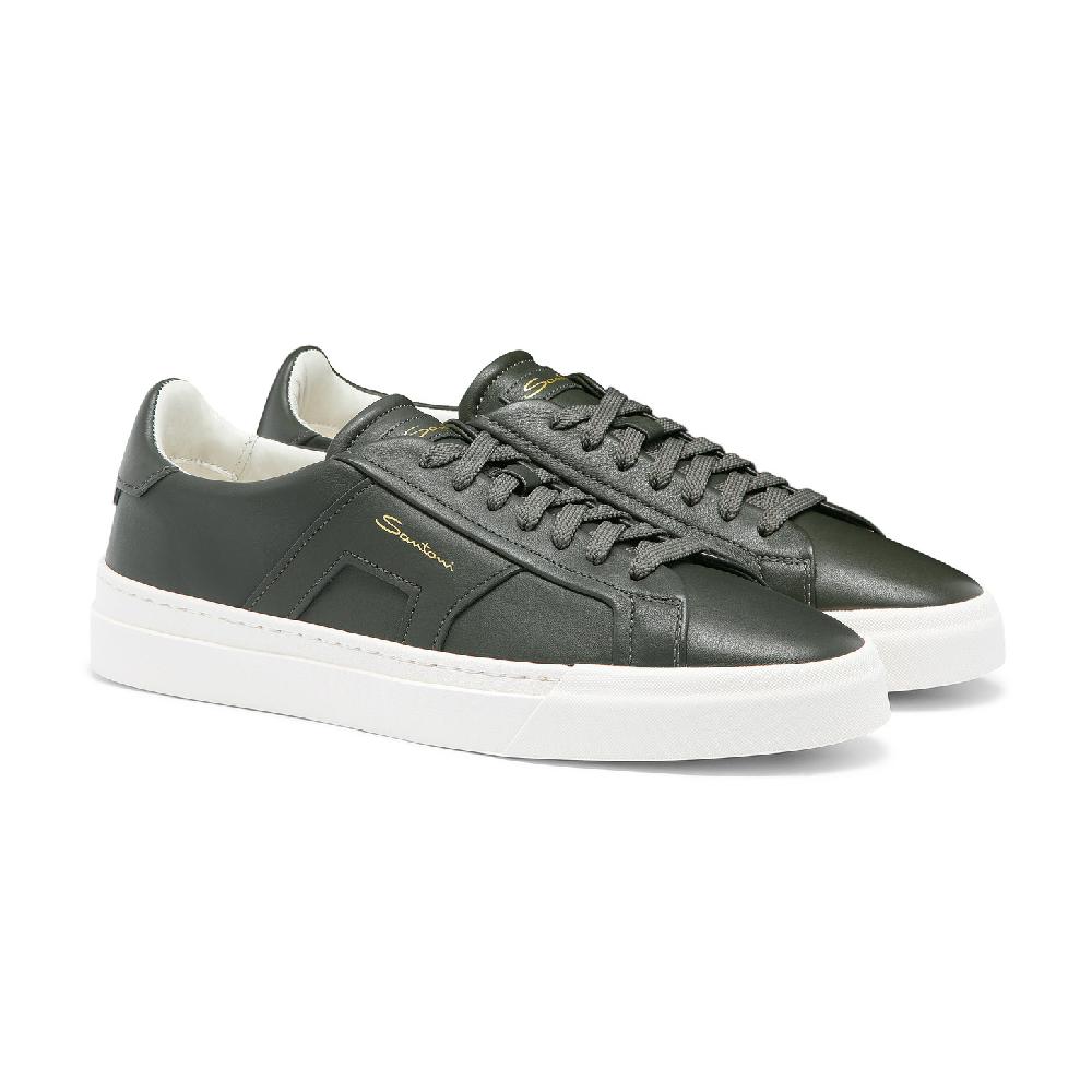 Santoni Double buckle sneaker da uomo in pelle verde Moda