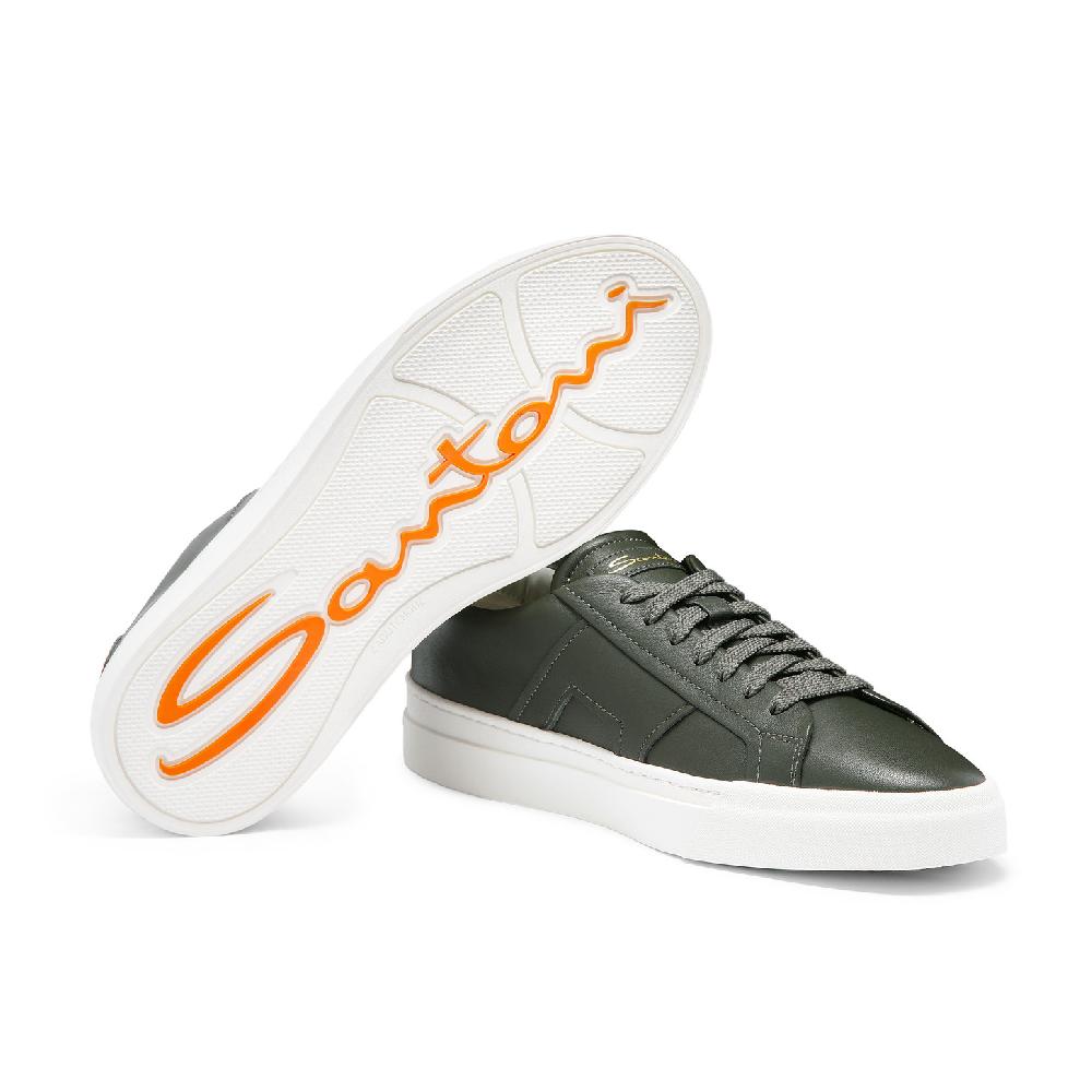 Santoni Double buckle sneaker da uomo in pelle verde Moda