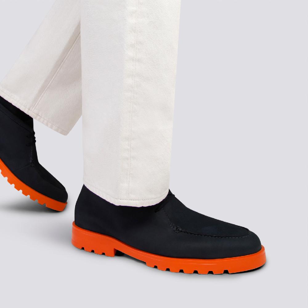 Santoni Stivaletto desert da uomo in nabuk blu e arancione Italy