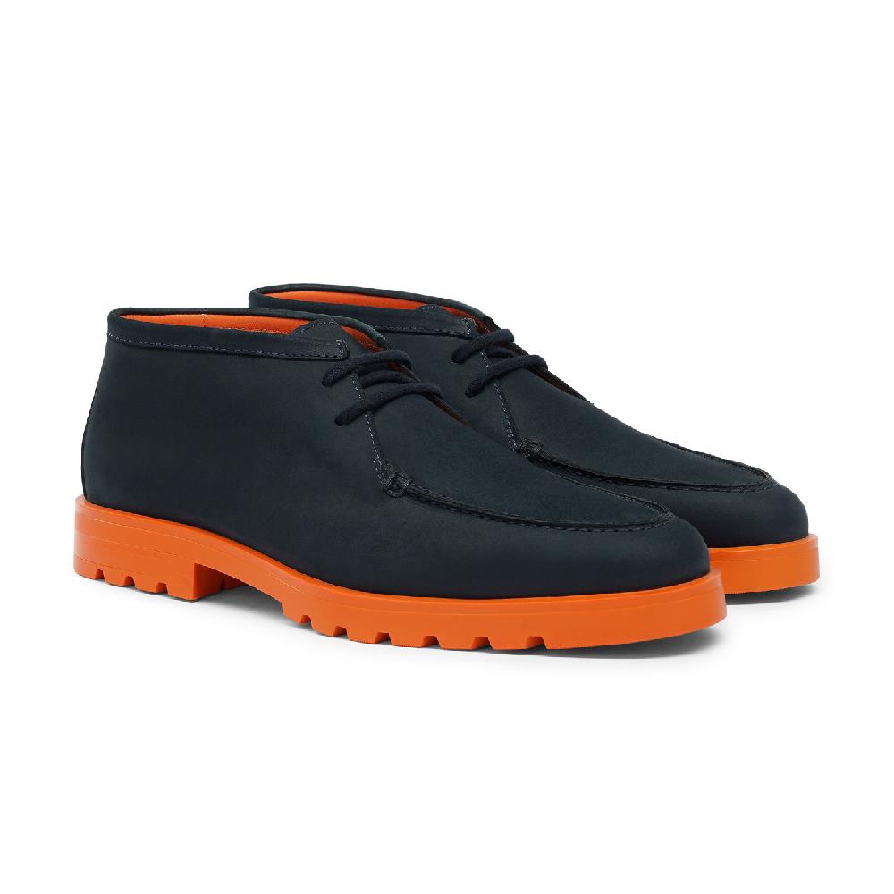 Santoni Stivaletto desert da uomo in nabuk blu e arancione Italy