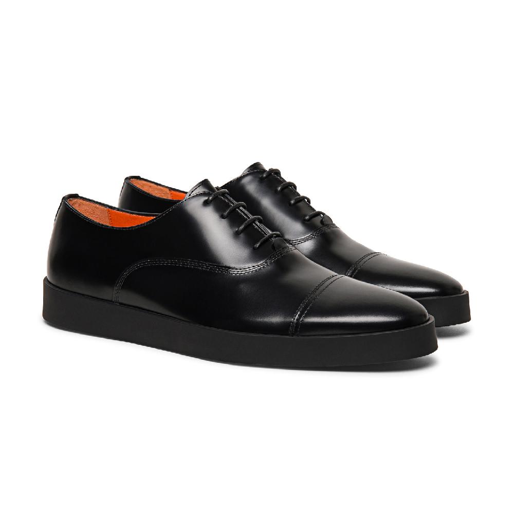 Santoni Stringata oxford da uomo in pelle lucida nera In Linea
