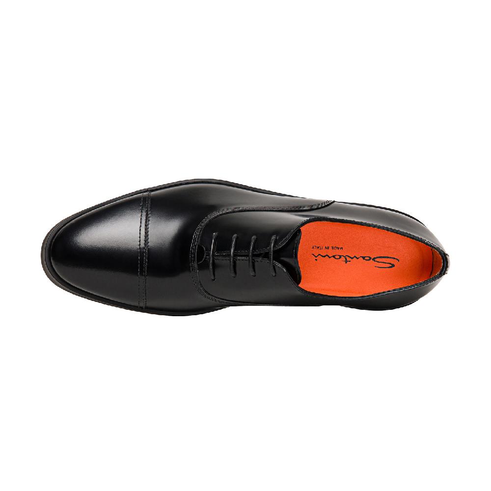 Santoni Stringata oxford da uomo in pelle lucida nera In Linea
