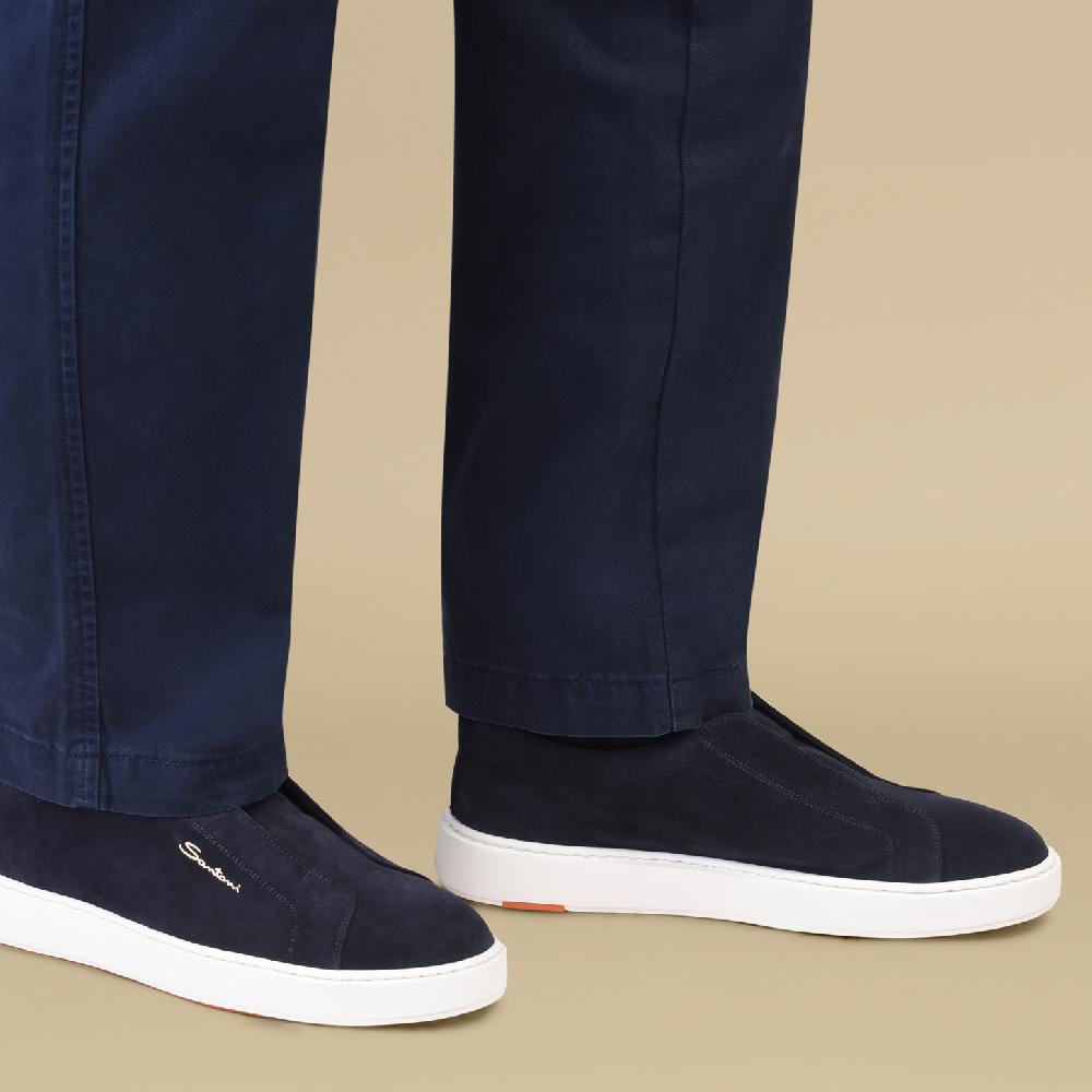 Santoni Sneaker slip-on da uomo in suede blu Nuovo