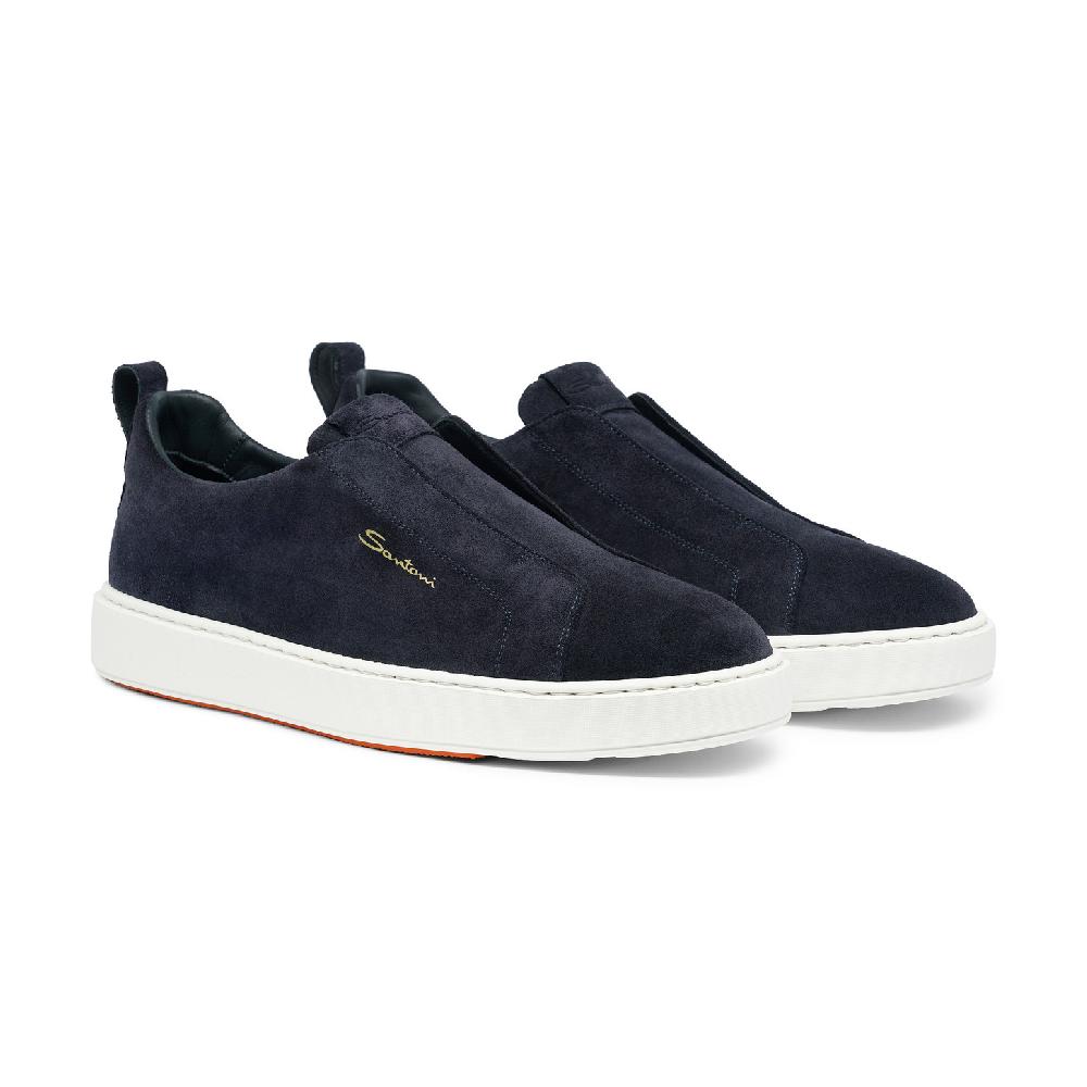 Santoni Sneaker slip-on da uomo in suede blu Nuovo