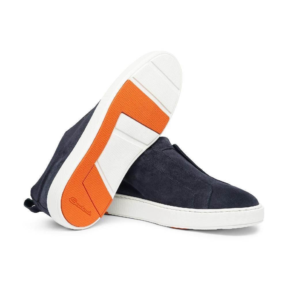 Santoni Sneaker slip-on da uomo in suede blu Nuovo