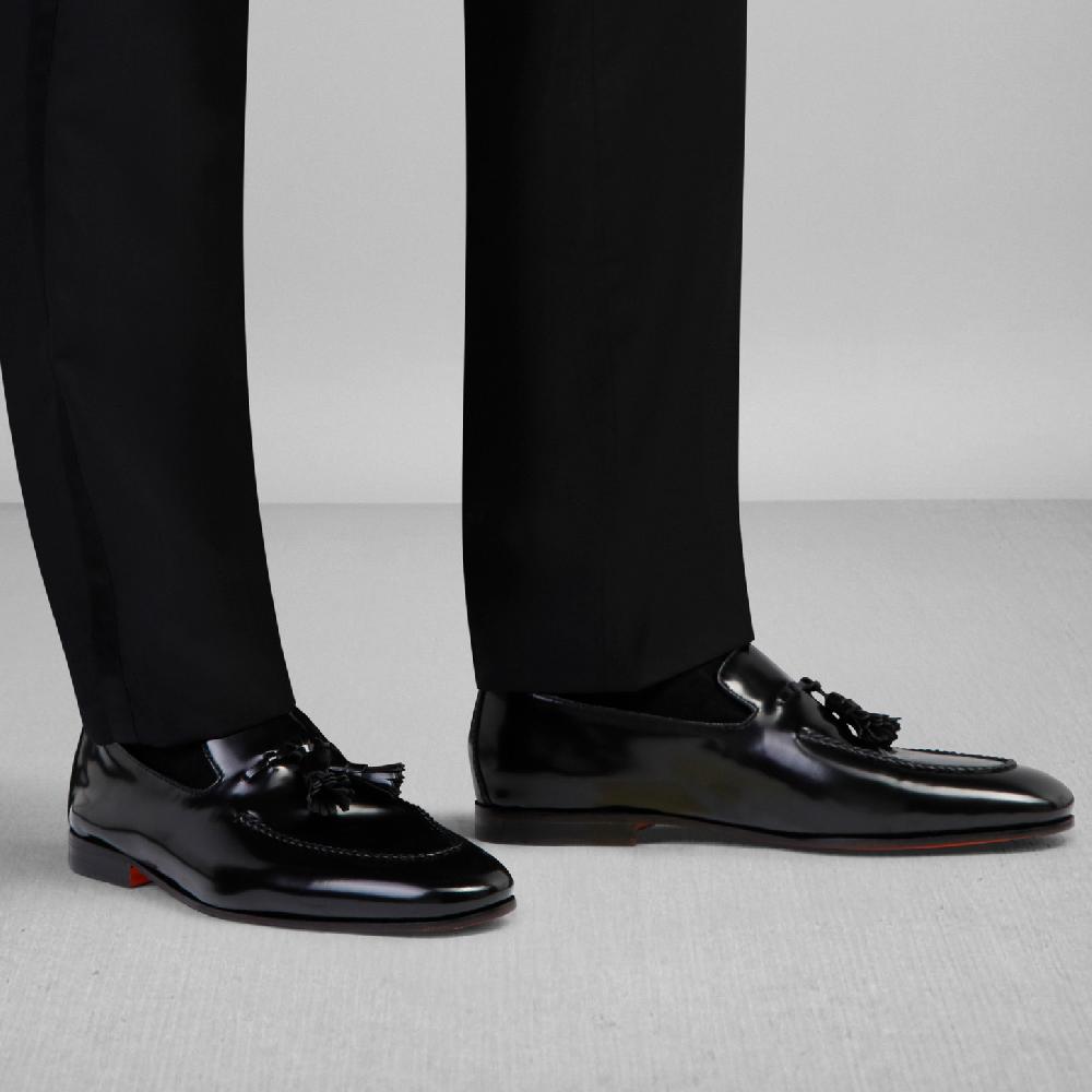 Santoni Mocassino con nappe da uomo in pelle nero Qualità