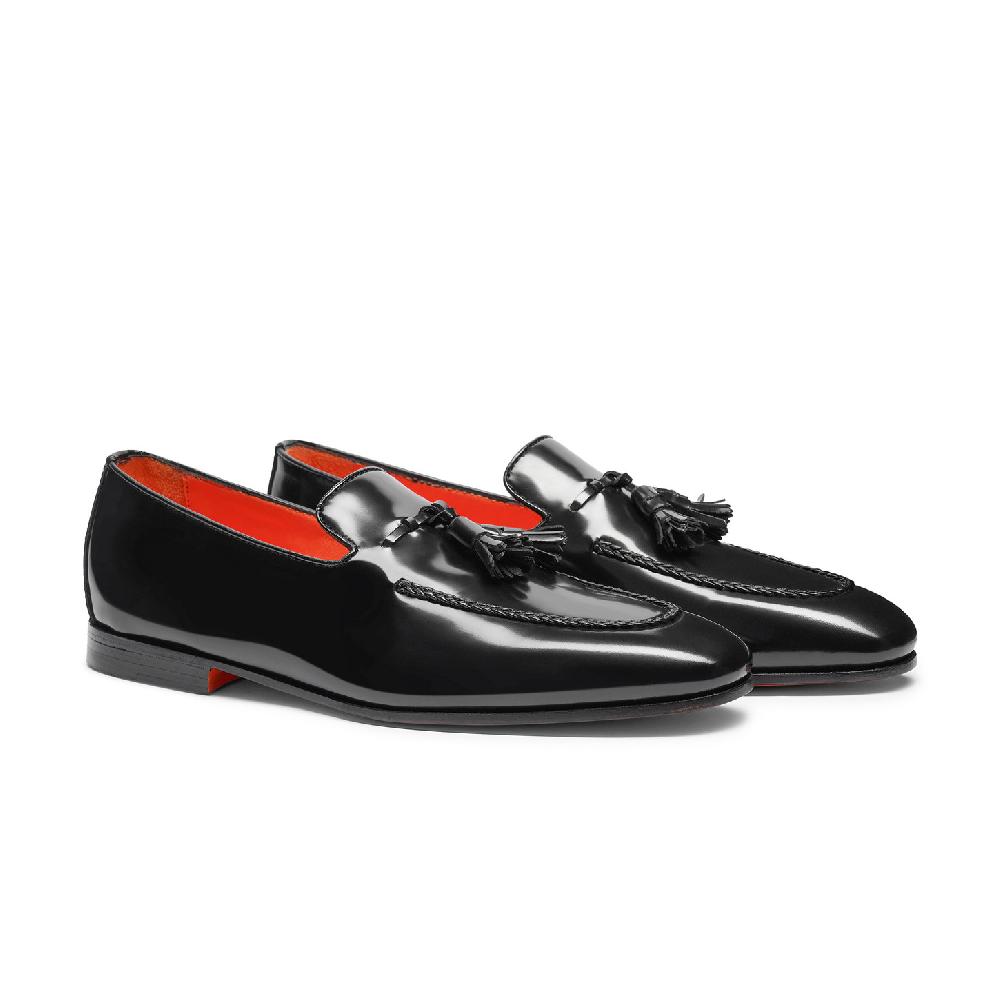 Santoni Mocassino con nappe da uomo in pelle nero Qualità